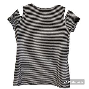 Michael Kors Women's Cold Shoulder Black and White Stripped Top M